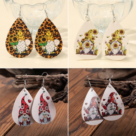 Creative Sunflower Goblin Christmas Leather Earrings Wholesale Nihaojewelry's discount tags