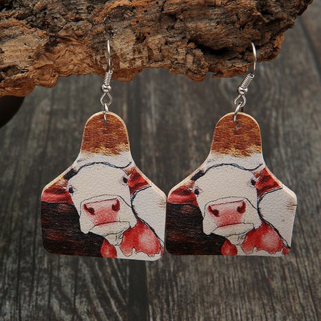 wholesale retro farm cow brand leather earrings Nihaojewelry's discount tags