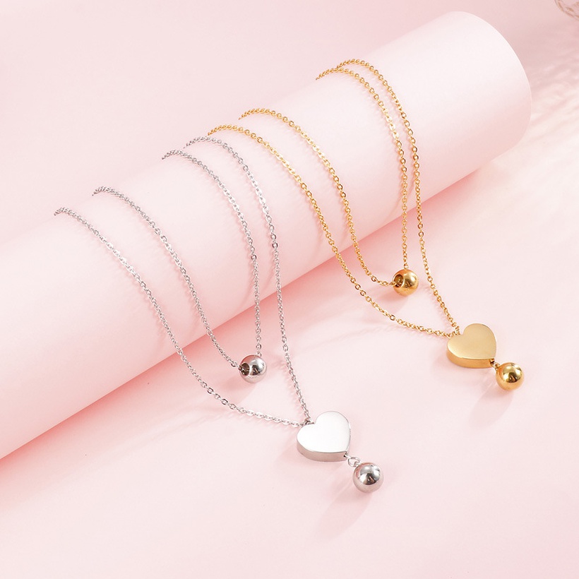 Bijoux Fantaisie Parures Bijoux | Bracelet De Collier Double Coeur Simple En Acier Inoxydable 18k Populaire En Gros Nihaojewelry - NV81251