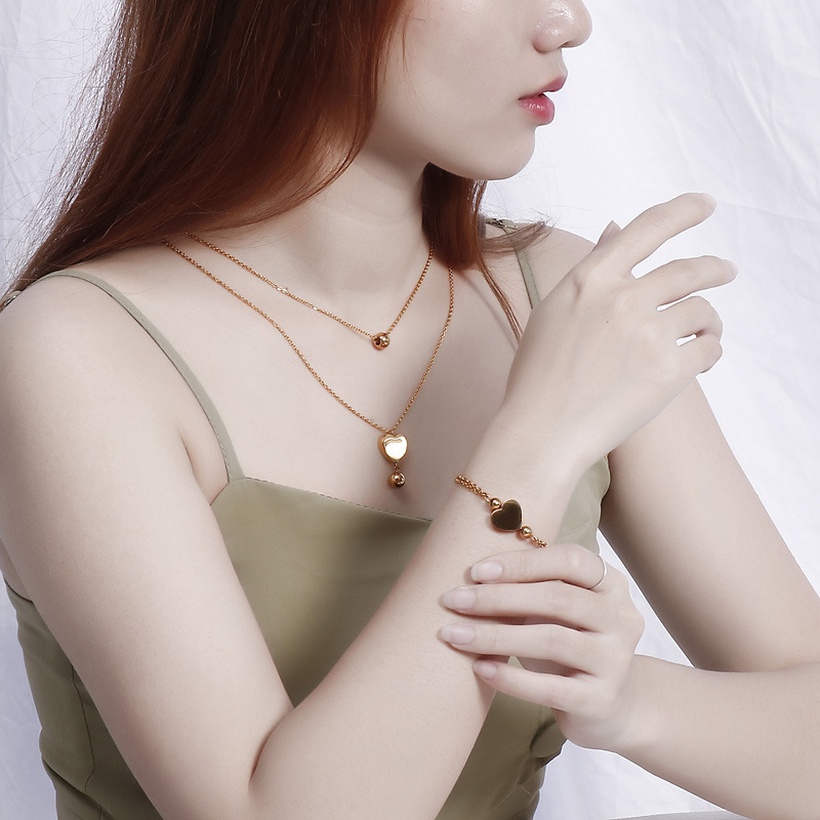 Bijoux Fantaisie Parures Bijoux | Bracelet De Collier Double Coeur Simple En Acier Inoxydable 18k Populaire En Gros Nihaojewelry - NV81251