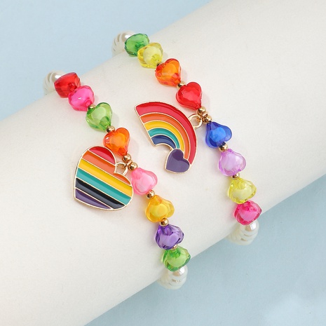 einfaches Herz Regenbogen Anhänger Armband Großhandel Nihaojewelry's discount tags