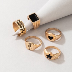 retro five-pointed star peach heartblack drip oil ring set wholesale Nihaojewelry