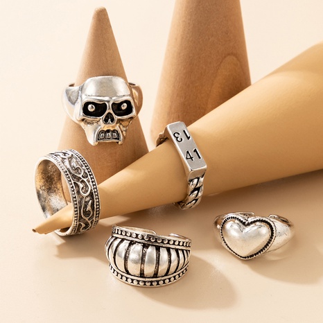 punk skull ring digital heart-shaped ring five-piece set wholesale Nihaojewelry's discount tags