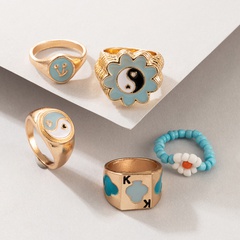 retro plum K ring fun acrylic blue bead ring five-piece set wholesale Nihaojewelry