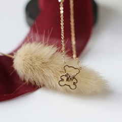 Sweet Student Mori Style Bear BEBEAR Cute Animal Bow Crown Necklace Clavicle Chain Titanium Steel 14K Gold