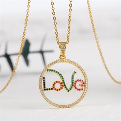 Korean Style Simple Internet Hot Fashionable Copper Inlaid Zirconium Letter Love Necklace Ins Personality Real Gold Plating Exquisite Pendant
