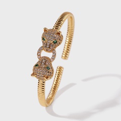 fashion copper inlaid zirconium animal leopard head open bracelet wholesale Nihaojewelry