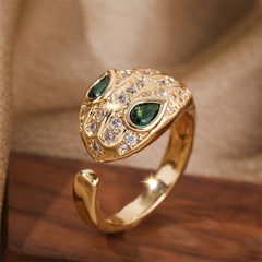 Korean-Style Simple Net Red Copper Inlaid Zirconium Year of Snake Open Ring Female Ins Trendy Real Gold Electroplated Cute Ring
