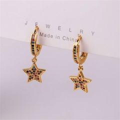 High Quality Geometric Stars Copper Inlaid Zirconium Earrings European and American Ins Personality Foreign Trade Real Gold Plating Ornament