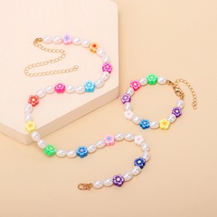 Nueva moda colorida flor collar de perlas pulsera conjunto al por mayor nihaojewelry