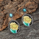 CrossBorder European and American Independent Station Retro Sunflower Turquoise Leather Earrings Foreign Trade Cactus Sunflower Metal Earringspicture8