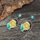 CrossBorder European and American Independent Station Retro Sunflower Turquoise Leather Earrings Foreign Trade Cactus Sunflower Metal Earringspicture9