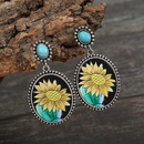 CrossBorder European and American Independent Station Retro Sunflower Turquoise Leather Earrings Foreign Trade Cactus Sunflower Metal Earringspicture10