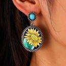 CrossBorder European and American Independent Station Retro Sunflower Turquoise Leather Earrings Foreign Trade Cactus Sunflower Metal Earringspicture11