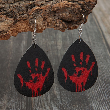 Halloween palm blood stains double-sided printing leather earrings wholesale Nihaojewelry's discount tags