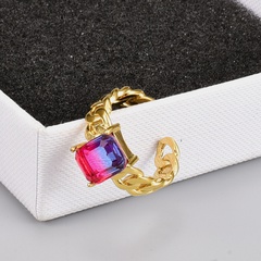fashion open color square titanium steel plated 18K gold ring wholesale Nihaojewelry