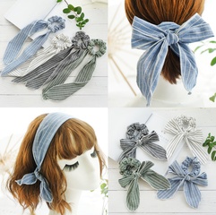 fashion striped cotton fabric bow ribbon hair scrunchies wholesale Nihaojewelry