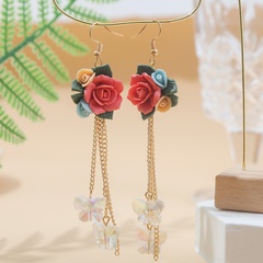 Bohemian long clay flower crystal butterfly tassel earrings wholesale Nihaojewelry