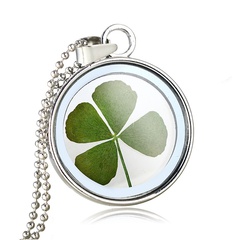 fashion four-leaf clover plant glass specimen dried flower necklace wholesale nihaojewelry