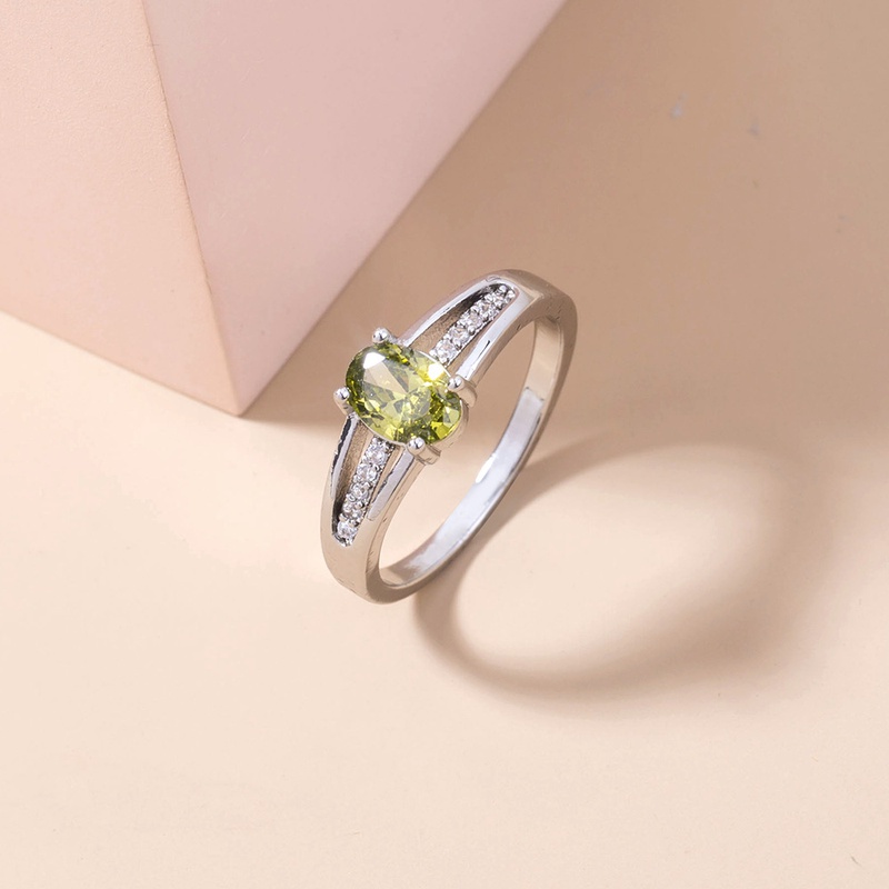 simple microinlaid zircon oval olive green gem ring wholesale Nihaojewelry  NHDB402678