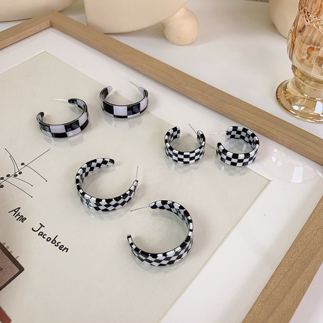 Korean popular acrylic black white checkerboard earrings wholesale nihaojewelry's discount tags