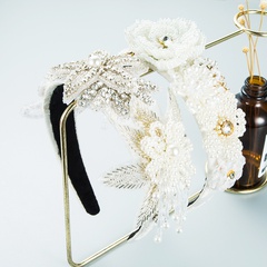 Bandeau de fleurs en strass perlé à la main de style baroque en gros Nihaojewelry