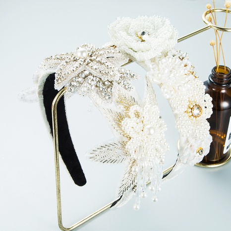 Diadema de flores de diamantes de imitación de perlas hechas a mano de estilo barroco al por mayor Nihaojewelry's discount tags