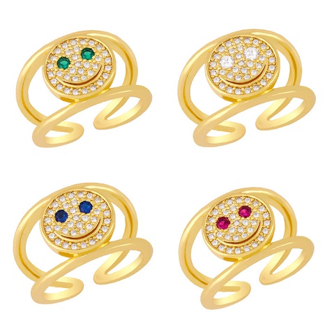 einfacher 18K vergoldeter Zirkon Doppellächeln Kupferring Großhandel Nihaojewelry's discount tags