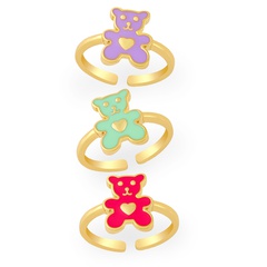 Cute Heart Bear Ring Europe and America Cross Border New Ins Style Colorful Oil Necklace Ring Girly Style Jewelry Rim58