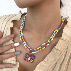 Bohemian Butterfly Multilayer Miyuki Perlen Kontrastfarbe Beige Halskette Großhandel Nihaojewelry