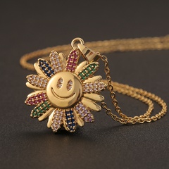 Micro-inlaid Zircon Smiley Face Sunflower Moon Pendant Necklace Wholesale Nihaojewelry
