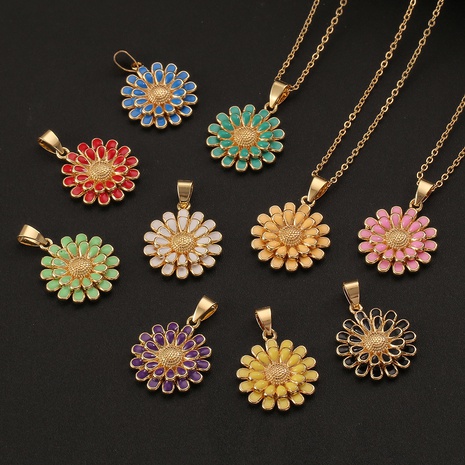 Copper Drop Oil Flower Pendant 18K Gold Necklace Wholesale Nihaojewelry's discount tags