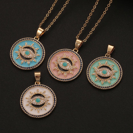 Fashion Geometric Lucky Eye Drop Oil Pendant Necklace Wholesale Nihaojewelry's discount tags