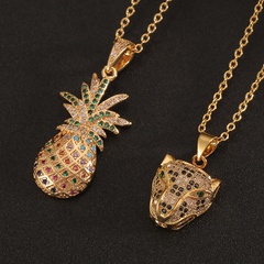 Hongxi Geometric Gold Inlaid Zircon European and American Style New Necklace Pineapple Leopard Hip Hop Pendant Accessories for Women