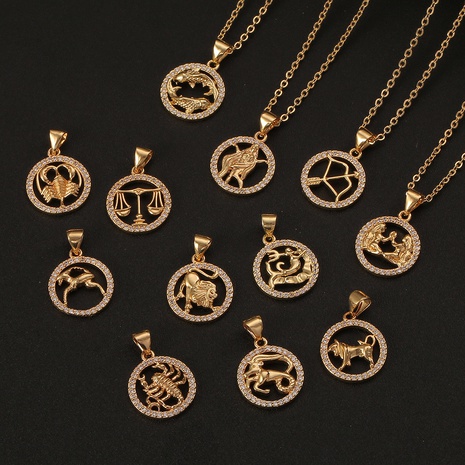 Hongxi European and American Ins Cold Style Fashion Ornament Copper Gold 12 Constellation Pendant Simple Twelve Constellations Necklace Women's discount tags
