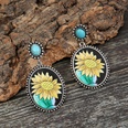 CrossBorder European and American Independent Station Retro Sunflower Turquoise Leather Earrings Foreign Trade Cactus Sunflower Metal Earringspicture12