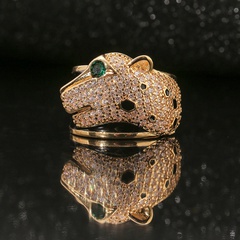 new vintage geometric copper animal leopard copper inlaid zircon ring wholesale nihaojewelry