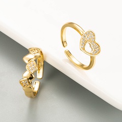 creative hollow heart-shaped ring copper micro-inlaid zircon open adjustable ring wholesale nihaojewelry