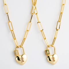 collier de zircons incrustés de cuivre plaqué or en forme de serrure en gros Nihaojewelry