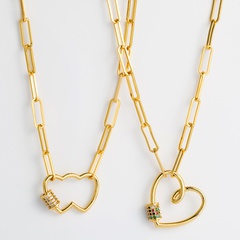 hollow double heart gold-plated copper inlaid zircon necklace wholesale Nihaojewelry