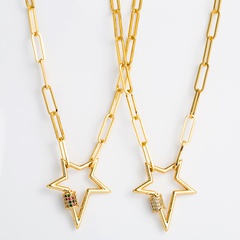 collier de zircon incrusté de cuivre plaqué or étoile creuse en gros Nihaojewelry
