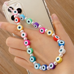 simple mixed color soft ceramic eyes beaded pearl mobile phone chain wholesale Nihaojewelry