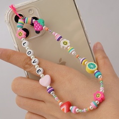 heart letter beadedwhite pearl mixed color soft pottery mobile phone strap wholesale Nihaojewelry