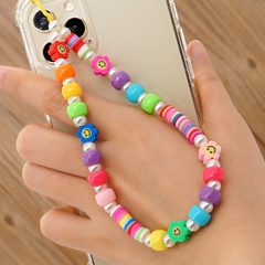 pearl mixed color soft pottery smiley face mobile phone chain wholesale Nihaojewelry