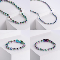 seven-color stainless steel bead chain necklace bracelet set wholesale Nihaojewelry