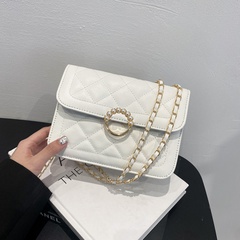 Lingge pearl round metal buckle square chain messenger bag wholesale Nihaojewelry