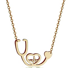 wholesale jewelry electrocardiogram stethoscope pendant titanium steel necklace nihaojewelry