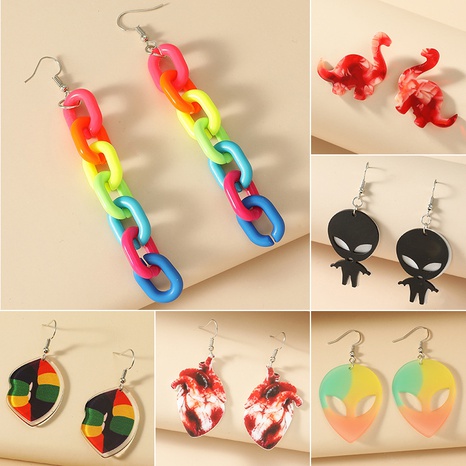 Korean color acrylic chain dinosaur alien Halloween earrings wholesale Nihaojewelry's discount tags