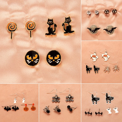 Halloween skull pumpkin lantern bat earrings wholesale Nihaojewelry's discount tags
