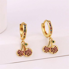 cute copper inlaid zirconium fruit cherry earrings wholesale Nihaojewelry